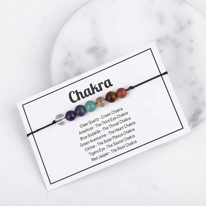 Newest Natural Chakra Healing Crystal Gemstone Mix Round Bead Stones Wax String Handmade Woven Bracelets Charms Women Jewelry