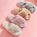 Women's Soft Plush Furry Cozy Pink Cross Band for Slippers Wholesale for Winter and Autumn Seasons