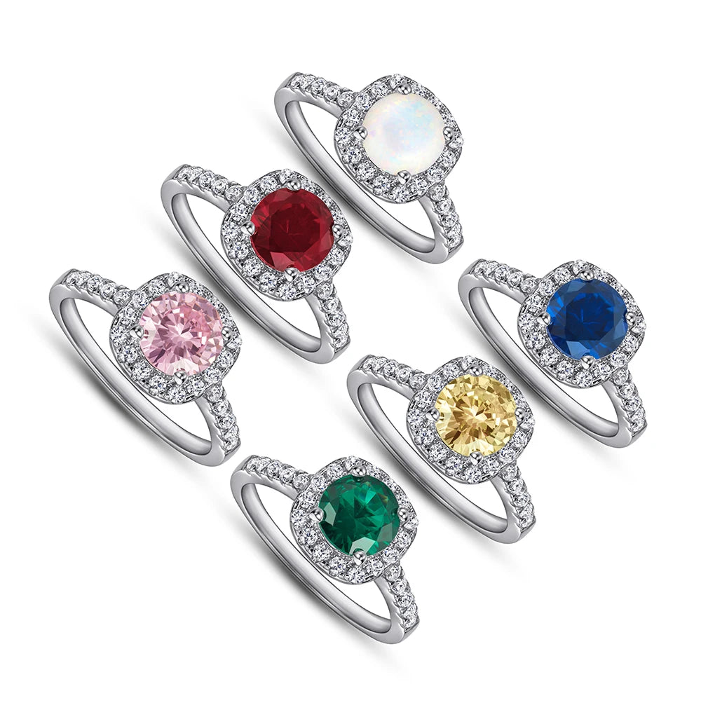 Classic Halo Ring Diamond Cubic Zirconia 7mm White Gold Colour Promise Ring in Silver