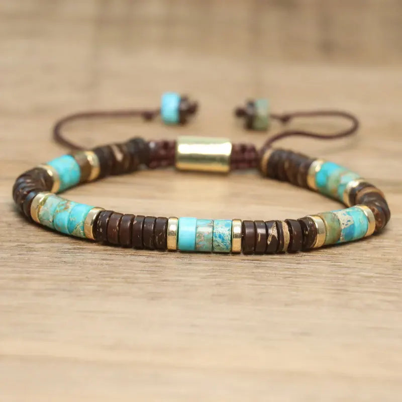 2*4mm Minimalist Natural Colorful Emperor Abacus Stone Beaded Bracelet Boho Semi-precious Braided Adjustable Bracelet Unisex