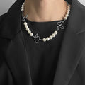 High Quality Hiphop Hollow Butterfly Sweet Bow Pearl Choker Necklace Women Hip Hop Clavicle Chain 2023