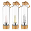 FX Water Bottle Wholesale Natural Crystal Energy Water Bottle Infused Gemstone Glass Bamboo Crystal Bottle Custom Logo Packaging