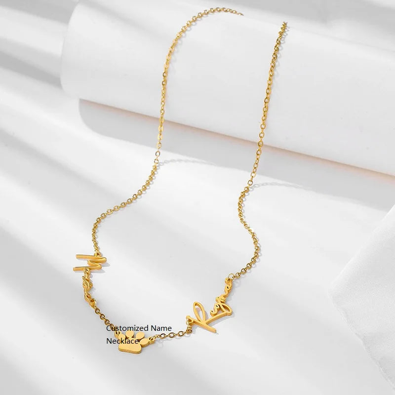 Custom Personalized Family Birthstone Gold Stainless Steel Jewelry Arabic Name Necklace for Women Rose Gold Plated Jewelry