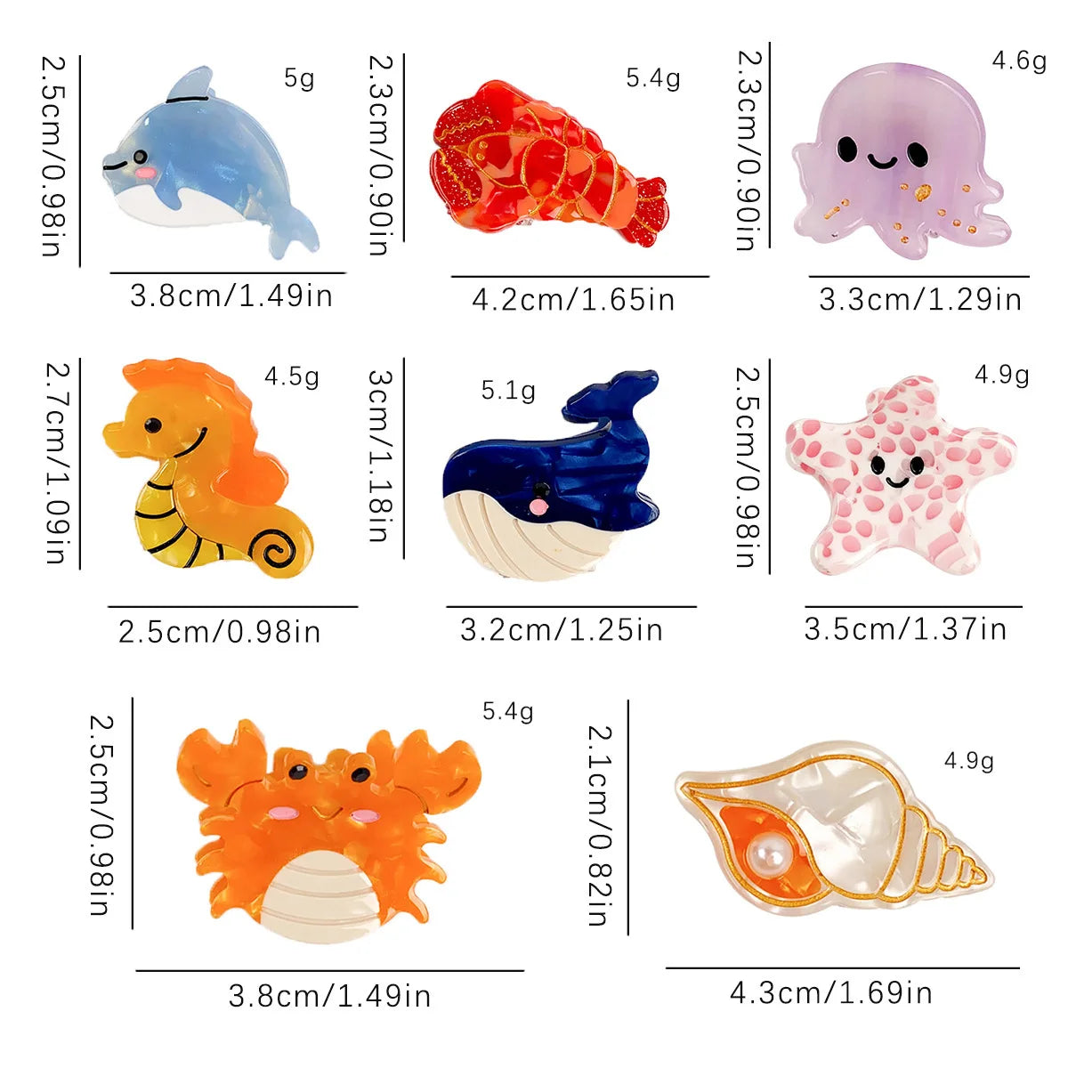 Hot Selling Exquisite Small Cute Marine Animal Hair Claw Clips New Design Acetate Hair Claws for Women and Girls
