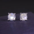 S90A Abiding Custom Milimalist 4 Prong Round 5MM Solitaire Moonstone Gemstone 925 Sterling Silver Stud Earrings