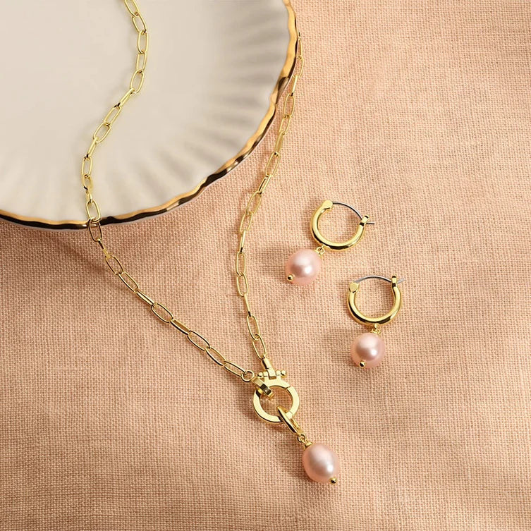 LYBURCHI 925 Sterling Silver 14/18K Gold Plated Women Fine Jewelry Elegant Pink Freshwater Pearl Charm Earrings for Ladies