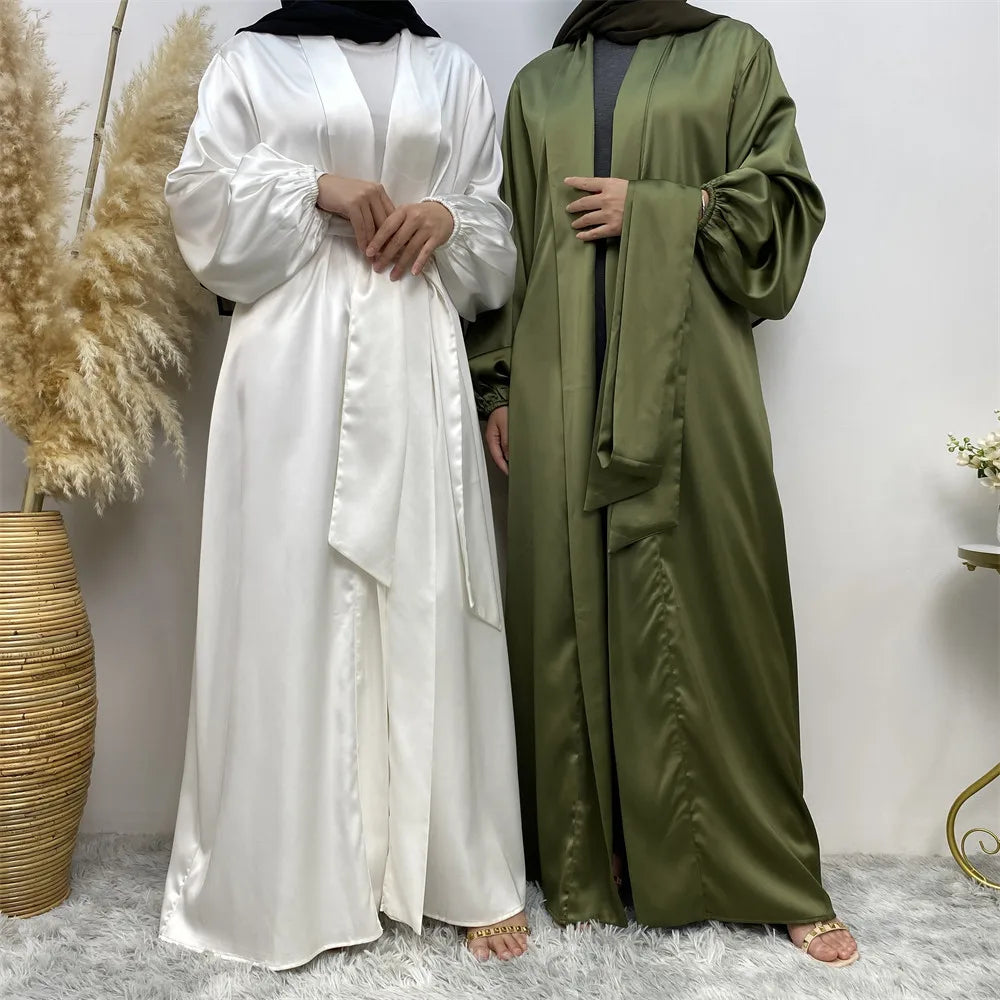 Hot Sell Thick Satin Open Abaya With Wide Sleeves Muslim Women Abayas Cardigan With Side Pockets 10 Colors 1917#