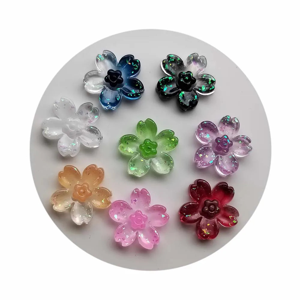 3D Luminous Flower Glow in Dark Rose Resin Charms Kawaii Cabochons 16mm 22mm 100pcs Key Chain Earring Jewelry Supplies