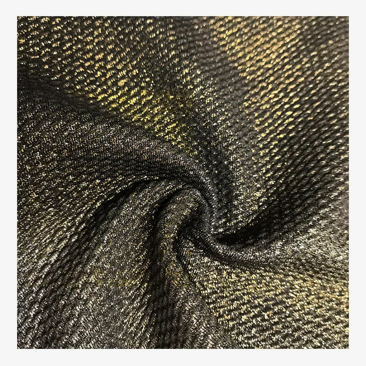 Hot Selling Black 100% Polyester Knitted Anti-static Shiny Gold Foil Shimmer Bullet Plain Fabric for Girls Garment