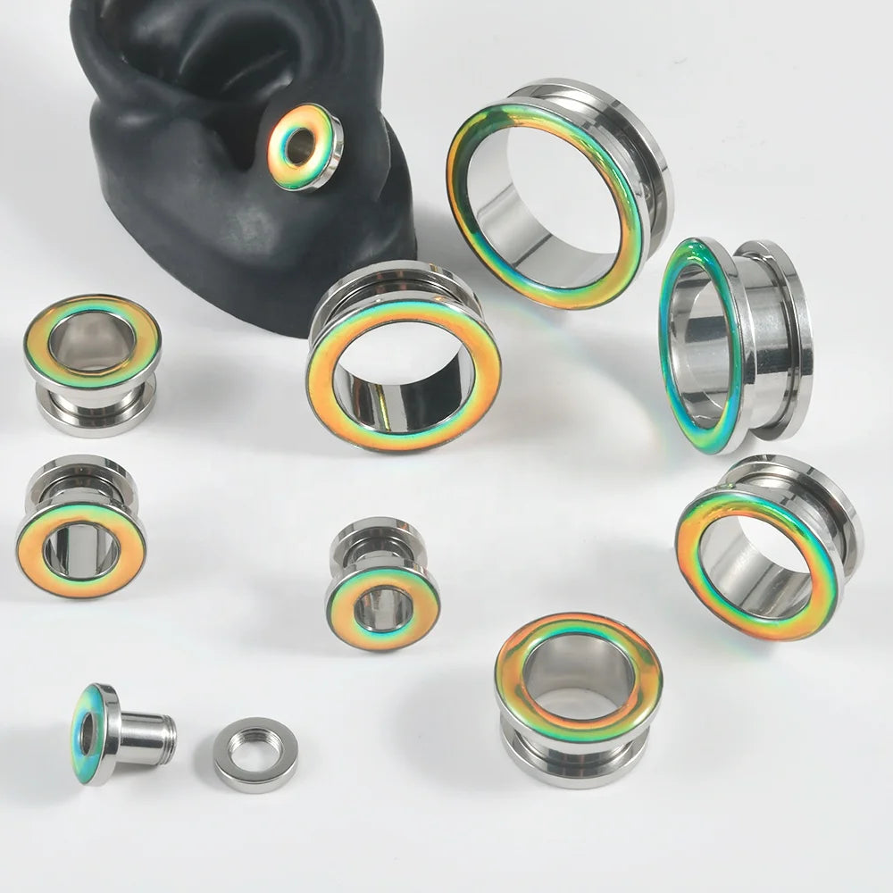 Surgical Steel Ear Stretching Green Flash Film Ear Plugs Body Piercing Jewelry 6-25mm Expander Women Men Stone Main Material