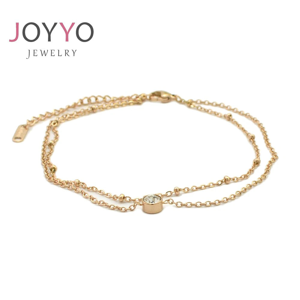 24k 18K Gold Chain Rose Gold Plated Stainless Steel Crystal Women Trendy Tiny Adjustable Bracelet