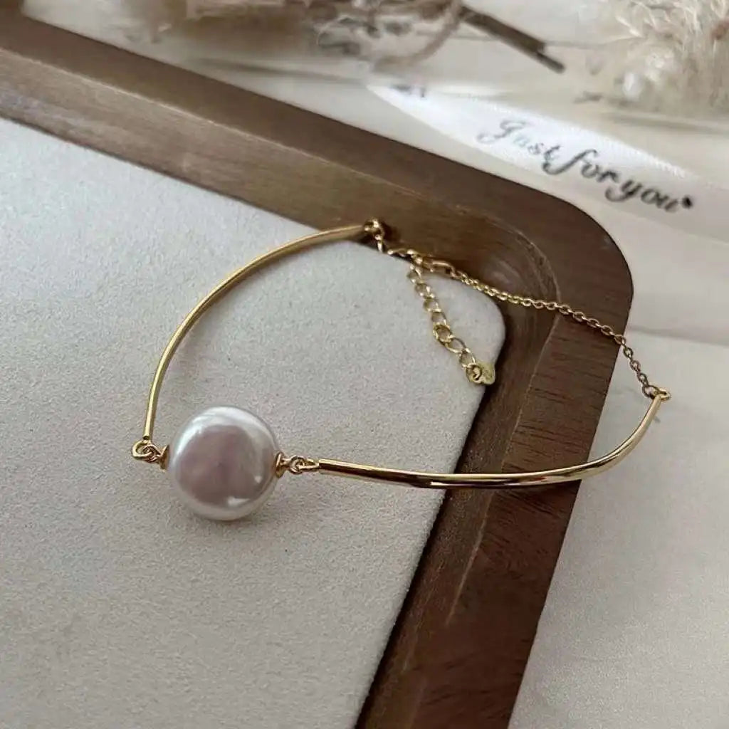 Special Offer 18K Gold Plated 12-13MM Natural Button Baroque Freshwater Pearl Bracelet for Women Gift