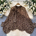 Chiffon Shirt Women Fall Fashion Round Neck Plus Size Loose Shirt