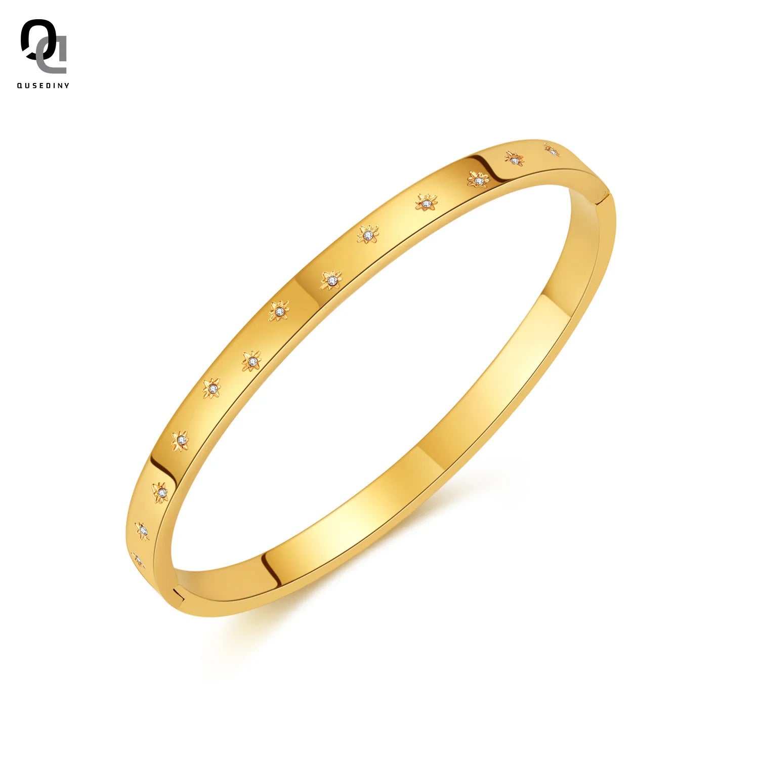 QUSEDINY Solid Plain Cuff Stackable Bangle Bracelet Gold Stainless Steel Open Oval Polished Finish for Girlfriend Wife Mom