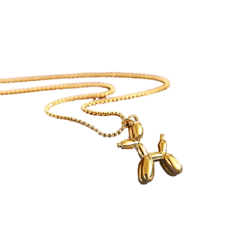 Trendy 18K Gold Plated Balloon Dog Necklace New Animal Puppy Stainless Steel Chain for Wedding Gifts (KSS439)