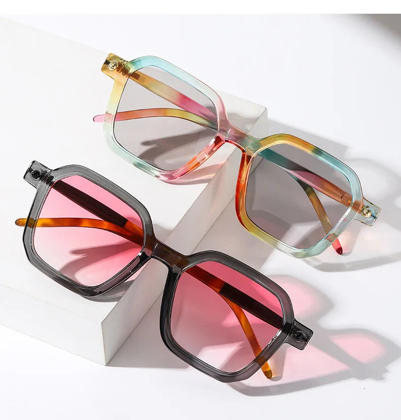 Unisex European Style UV400 Square PC Coffee/Red Fashion Trending Sunglasses Frame
