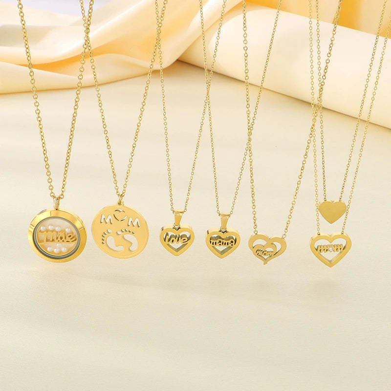 G3902 Wholesale Stainless Steel Mothers Day Gifts Necklaces 18k Gold Plated Heart Shaped Love Mom Mama Necklace for Women
