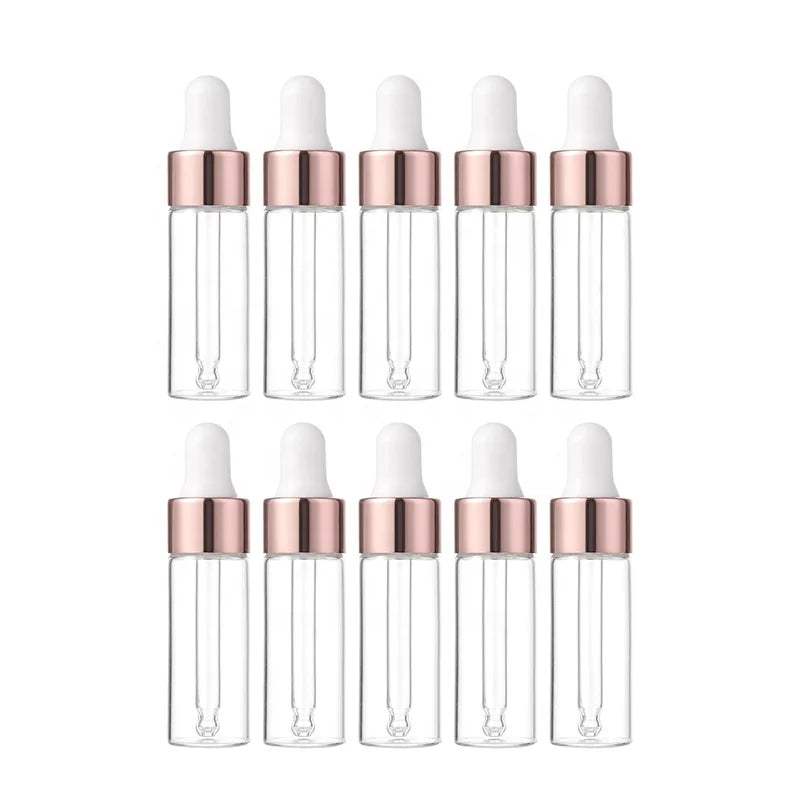 5ML Rose Gold Ring & White Plastic Head Dropper Glass Bottles Convenient Travel Packaging with Essential Oil Practical