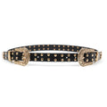 JULUN Belts for Women PU Belt Manufacture Studded Belt Double Antique Gold Buckle With All Over Studs Faux Leather