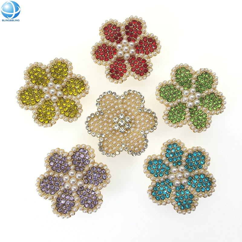 Sparking Rhinestone Clip-On Button Cover Flower Pattern Diamond Shirt Button Brooch for Women Blouse