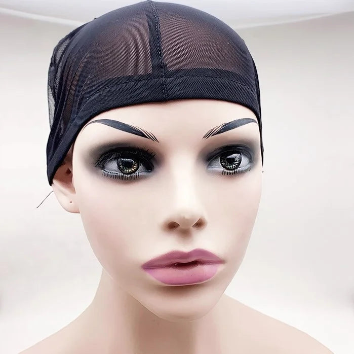 All Black Color Remy Human European Hair Lace Wig Caps with Stretch Middle for Large Size