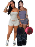 Summer New Arrival Women Sexy Strapless Tube Crop Top Streetwear Mid Waist Shorts Women Casual Two Piece Set