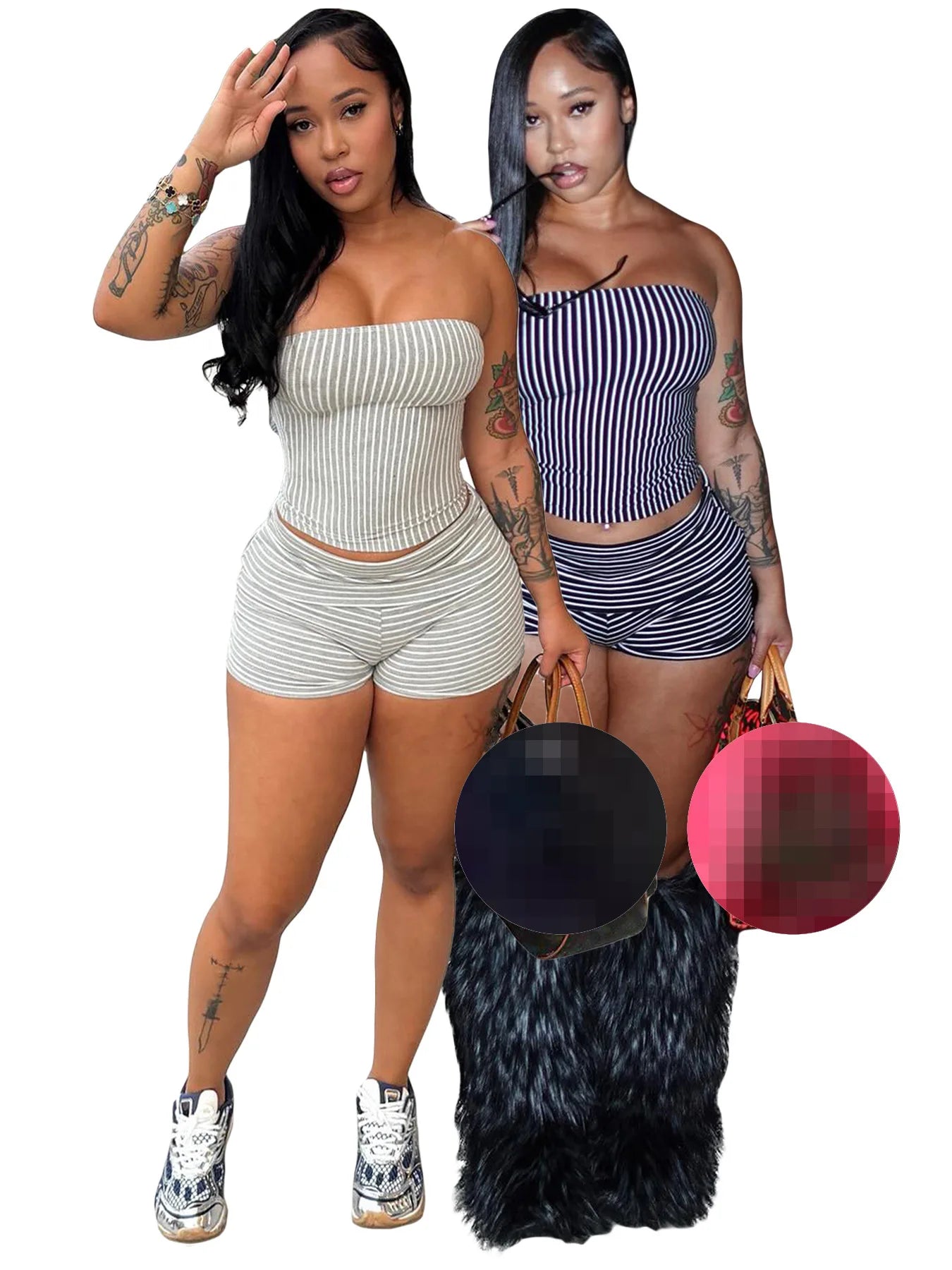 Summer New Arrival Women Sexy Strapless Tube Crop Top Streetwear Mid Waist Shorts Women Casual Two Piece Set