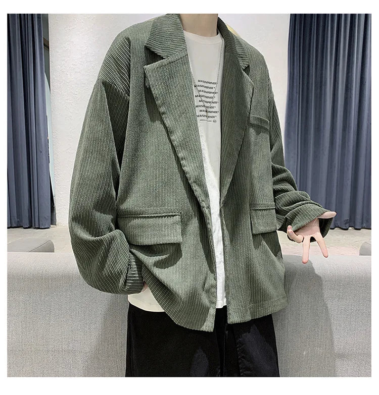 Luxury Men's Corduroy Jacket Fashion Winter Suit in Plus Size 100% Cotton Casual and Loose Fit