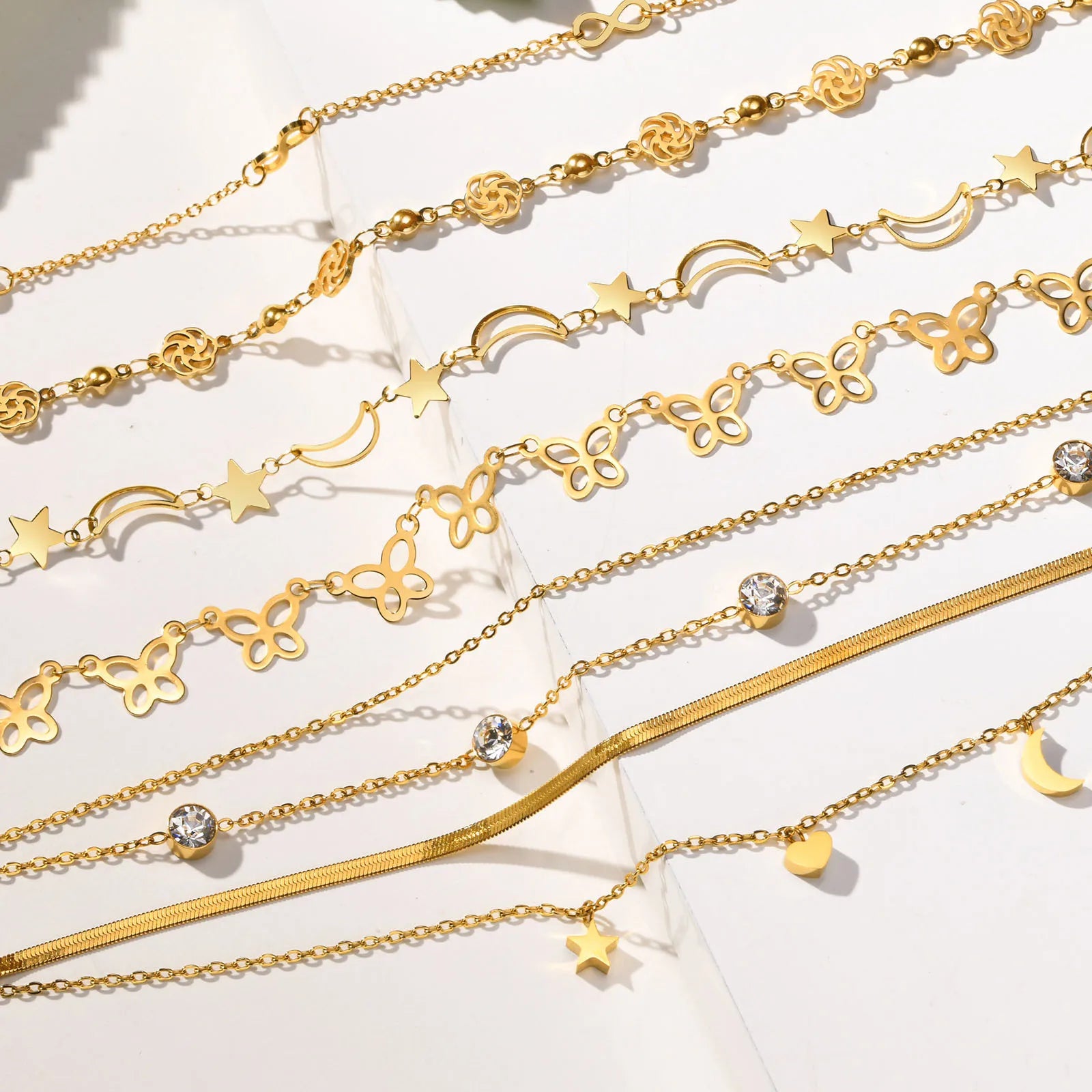 Gold Anklets for Women 2024 Stainless Steel Star Moon Barefoot Anklets Accessory butterfly Wholesale