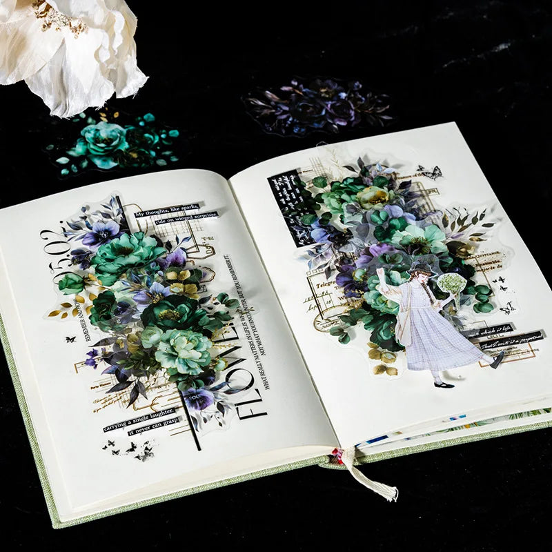 20 Sheets/pack Dark Style Large Size Flower Sticker Pack Dark Night Bloom Collection 6 Options