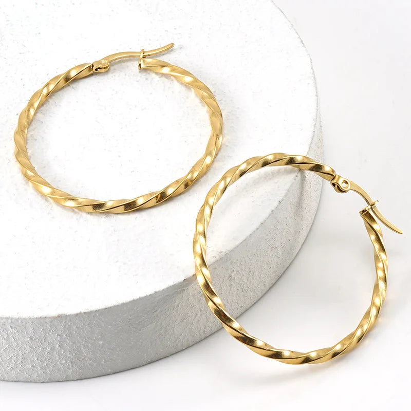 Wholesale Jewelry Bulk Designer Stainless Steel Gold Plated 15-40mm Twist Weave Hoop Earrings for Women Gift