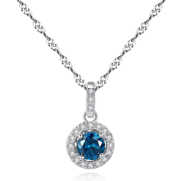Exquisite Fine Jewelry Disc Shape Zircons Pendant 925 Sterling Silver Round Gemstone Necklace for Women