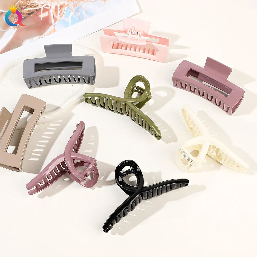 QIYUE Large Size 11CM Korean Square Hair Clamp Matte Frosted for Sharp Hair Claw Clip Women's Hair Accessories Made of Plastic