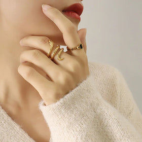 Waterproof Jewelry Vintage Stainless Steel 18K Gold Plated Spiral Layered Open Finger Rings for Ladies