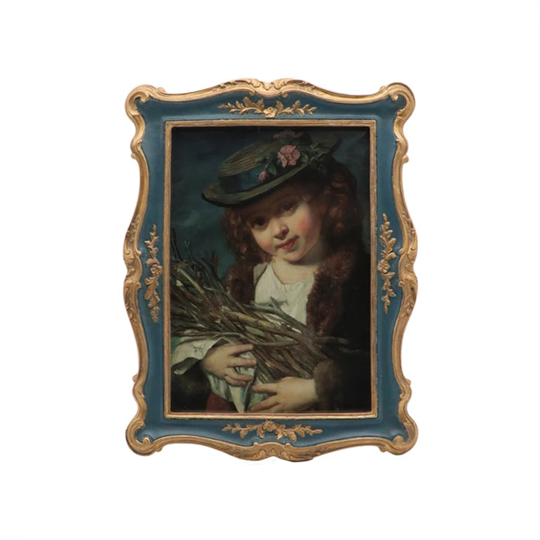 Customized European Navy Blue Vintage Picture Frame Retro Wall Hanging Antique Photo Frame Wholesale China Factory Made of Resin