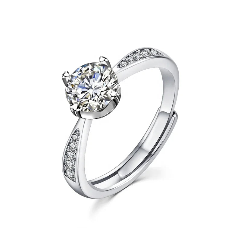 OEM Jewelry Factory Custom Adjustable 925 Sterling Silver Moissanite Ring Minimalist Wedding Engagement Rings Women