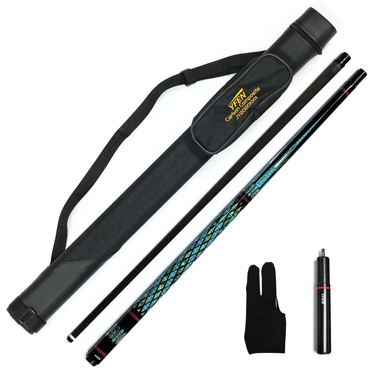Premium Yfen M11 58" Carbon Fiber Shaft 12.5mm 1/2 Billiard Pool Cue Kit With Cue Case Extension Glove