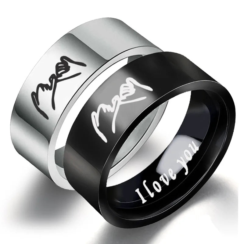 I LOVE YOU 8mm Stainless Steel Rings for Lovers Wedding Engagement Jewelry Valentines Day Gift Men Women Couple Titanium Ring
