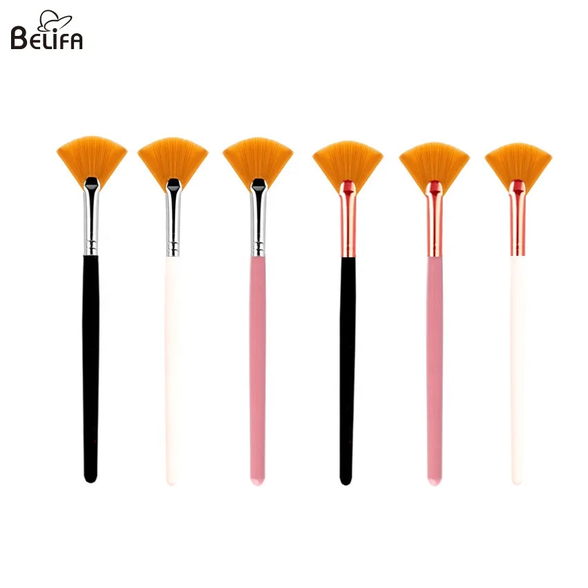 Belifa Private Label pink Black Mini Small Mascara Eyelash Lash Cleansing Fan Shape Makeup Brush and Mask Applicator Fan Brush MegaBDM