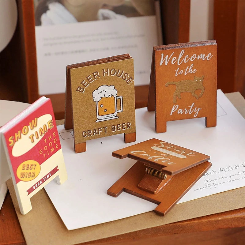 Retro Coffee Beer Best Wishes Cute Wooden Memo Photo Card Holders Paper Note Clip for Party Wedding Home Bar Decoration