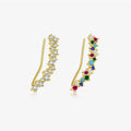 FUAMAY Trendy Gold Plated 925 Sterling Silver Rainbow Zircon Long Drop Earrings for Women-Wedding & Party Gift