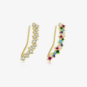 FUAMAY Trendy Gold Plated 925 Sterling Silver Rainbow Zircon Long Drop Earrings for Women-Wedding & Party Gift