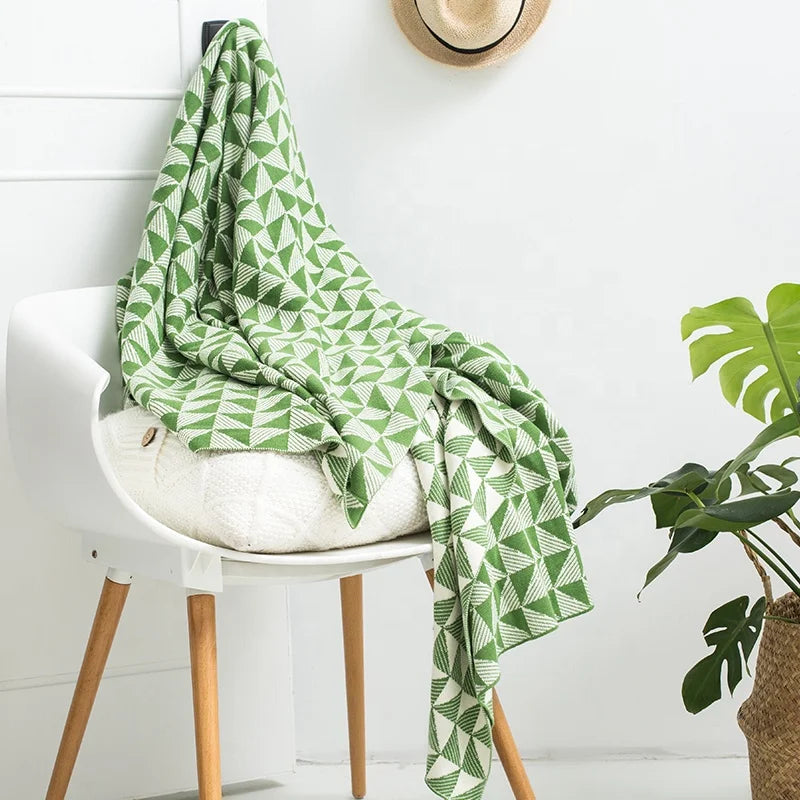 LGSL Fresh Color Modern Style 100% Cotton Knitted Throw Blanket for Sofa and Home Decoration