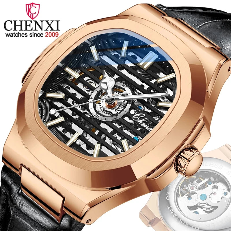 CHENXI Luxury Men's Mechanical Automatic Sports Watch Waterproof Wrist Watch Leather Band Analog Dial Display Relogio Masculino