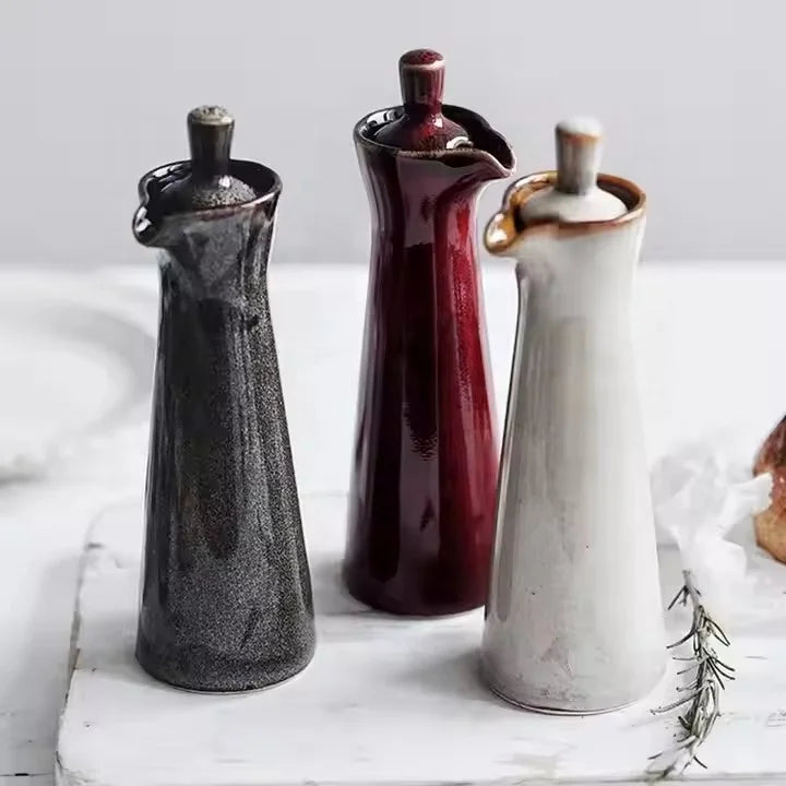 Hot Sale 120ml Porcelain Olive Oil Dispenser Bottles for Restaurant Kitchen Ceramic Oil Vinegar Soy Saucer Bottle