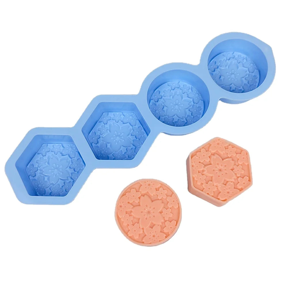 New Arrival DIY Handmade Silicone Molds for Soap Making  Bath Bomb Molds 4 Cavity Flower  Patterns Silicone Soap Mold