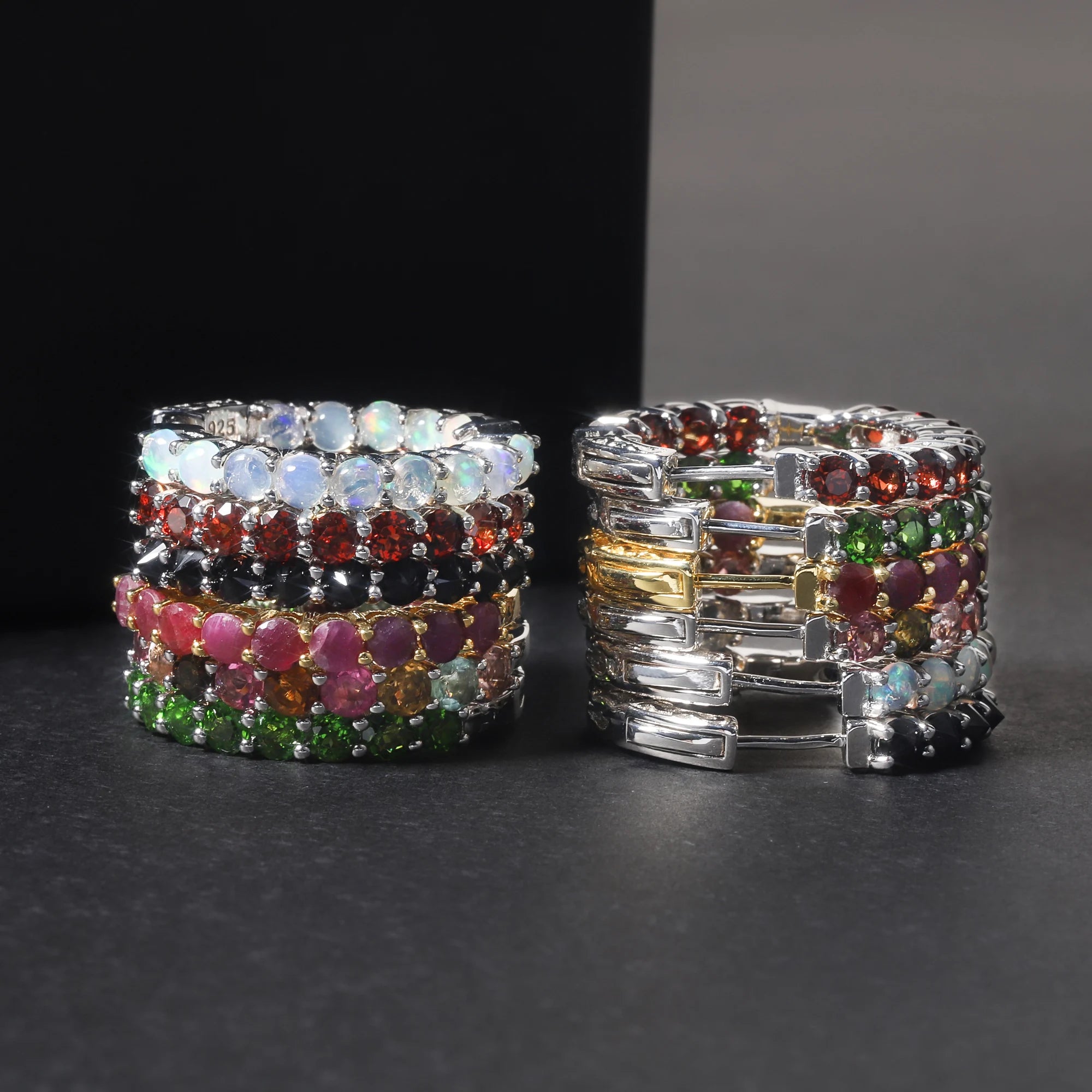RZ0235 Abiding Fine Jewelry Fashion Bohemian Style Round 3mm Colorful Natural Gemstone 925 Sterling Silver Hoop Earrings