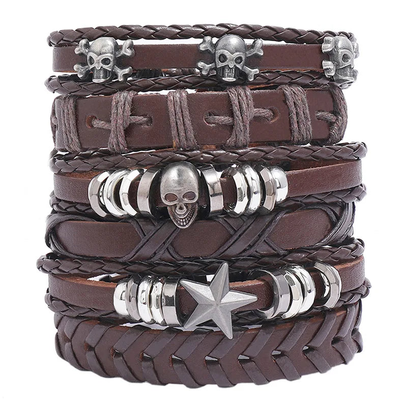 Wholesale Men's Vintage Multilayer Leather Bracelets Personality Fashion Charm Bracelets