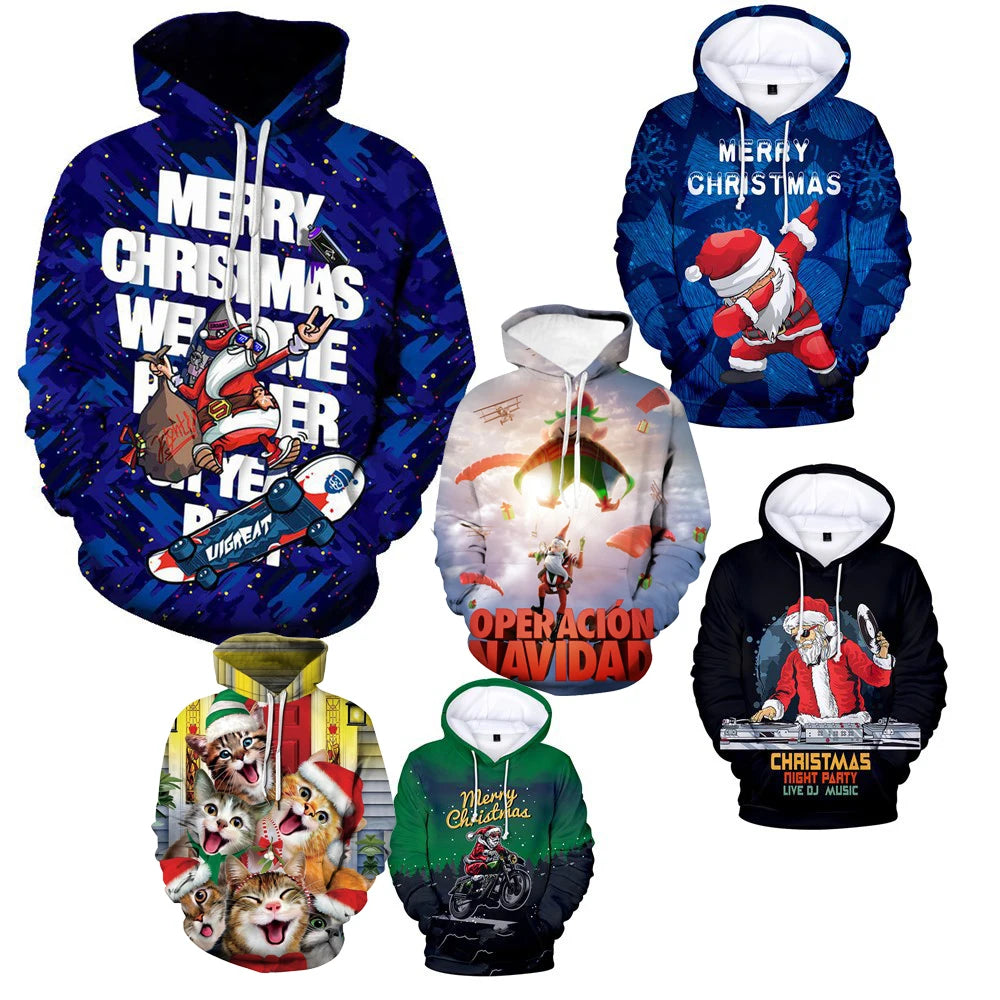 EVERTOP Custom Print Oversized 3D Christmas Polyester Hoodie for Men Hooded for Spring Streetwear OEM All-Hoddie Sublimation