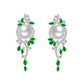 Trendy Noble Design Cubic Zircon Imitation Pearl Green Long Dangle Drop Earrings for Women Beauty Pageant Jewelry